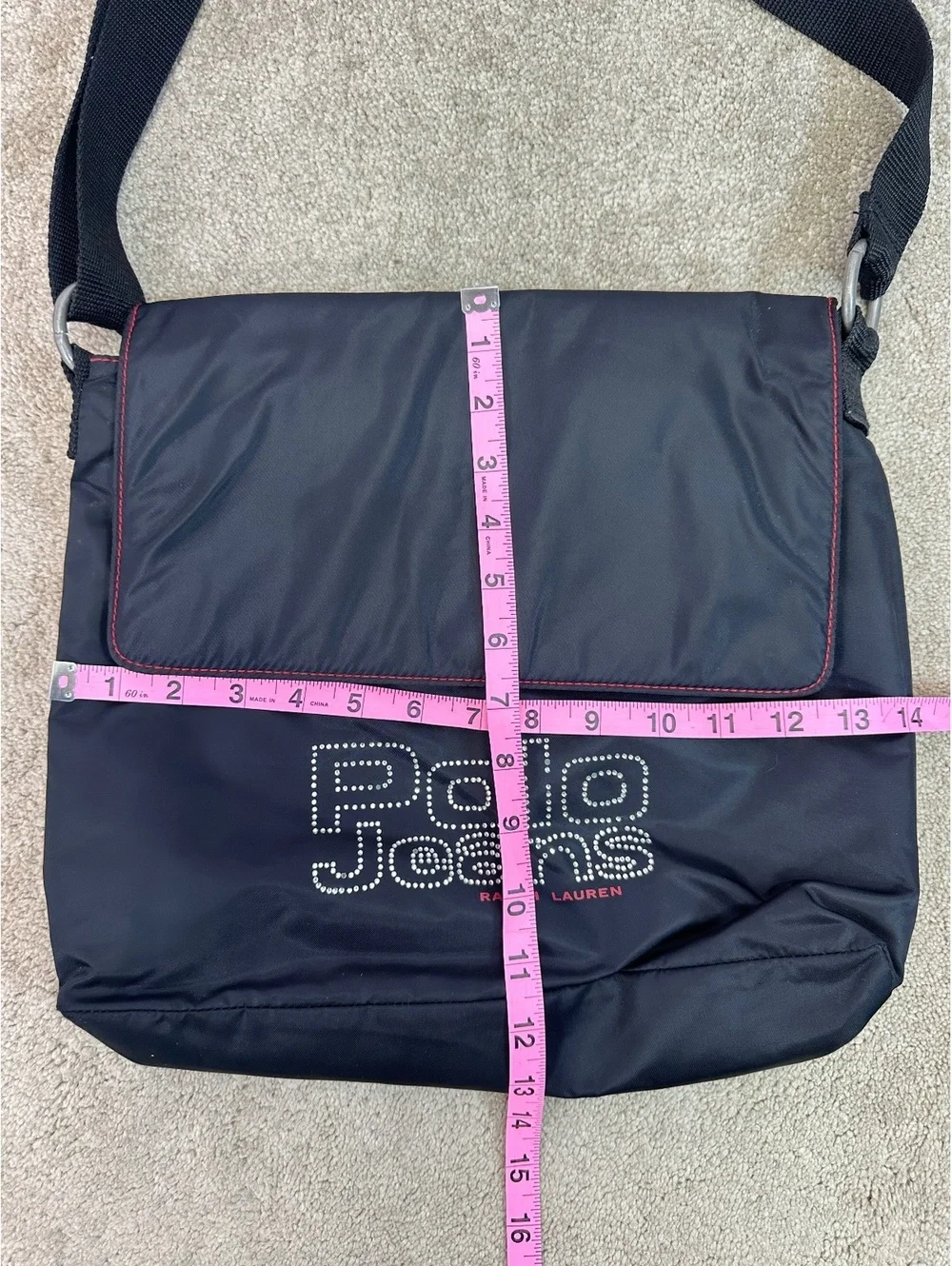 Polo Ralph Lauren Rhinestone Bling Nylon Messenger Bag Adjustable Strap Vintage